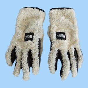 The North Face U/R Powered Off White & Black Fuzzy Fleece Gloves Women's Size S